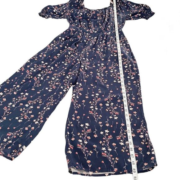 Gal Meets Glam Navy Wild Flower Print Wide Leg Pull On Cropped Jumpsuit 4 - Picture 12 of 15